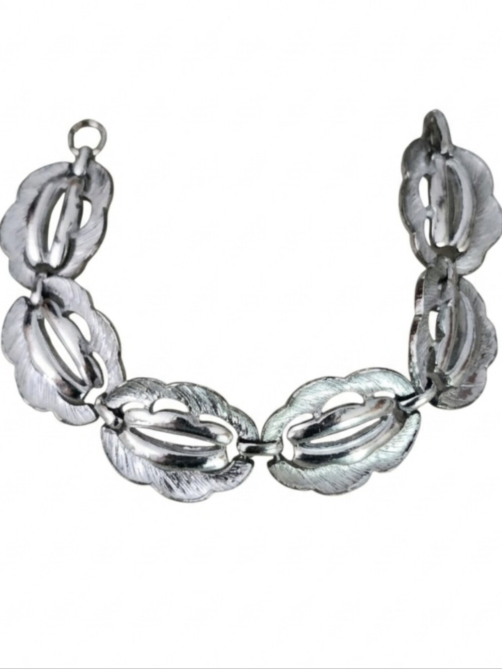 Vtg Coro Signed Silver Floral Link Bracelet - Silver Tone 7 Inches